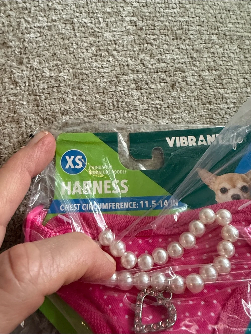 NWT Vibrant Life XS Pink Polka Dot Dog Harness with Pearl Charm